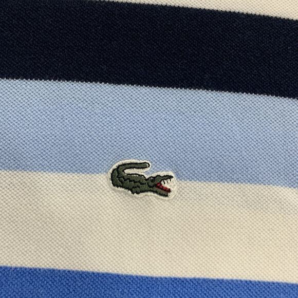 Vintage Lacoste Striped Blue Polo Shirt Mens 2XL Crocodile Preppy - Picture 2 of 8